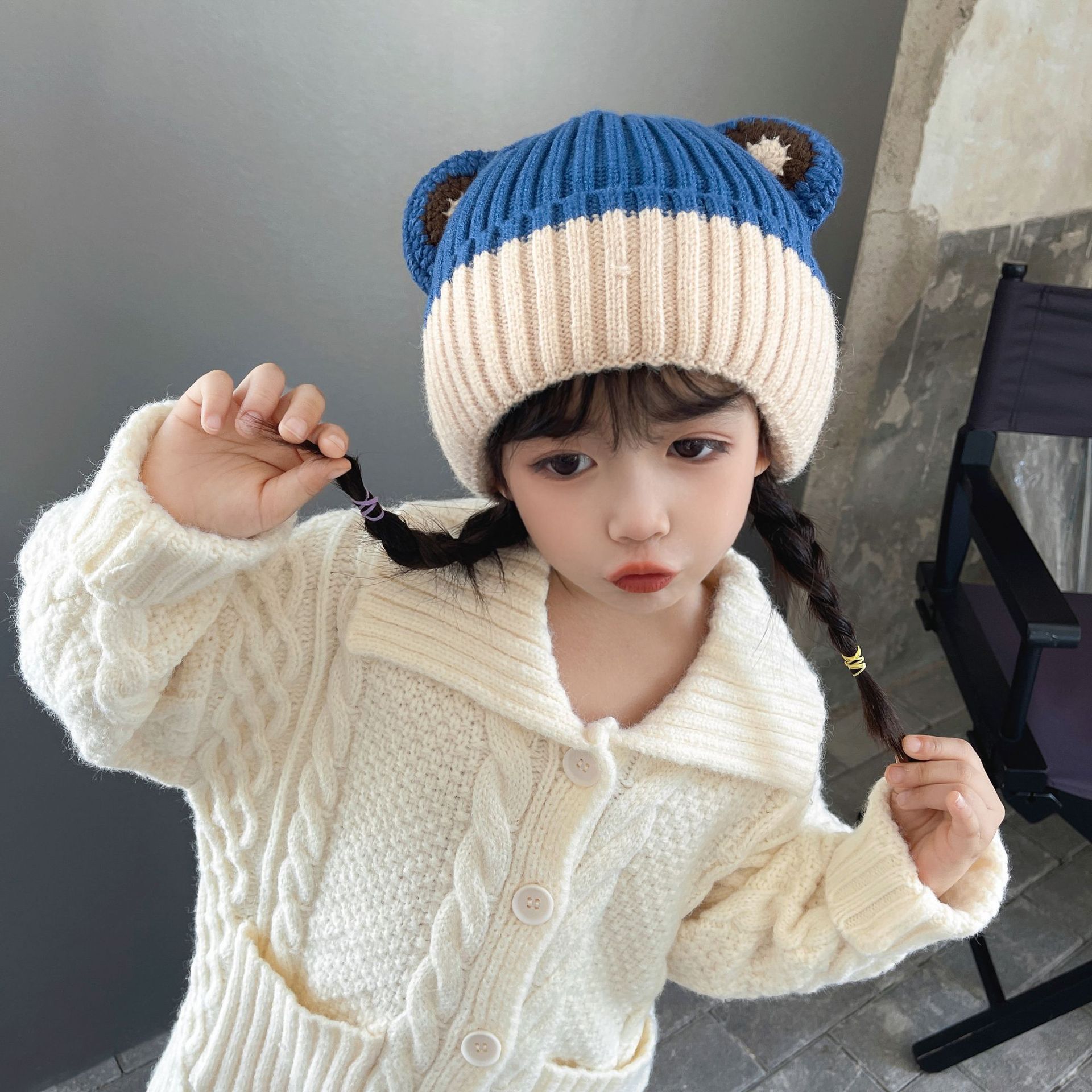 宝宝帽子针织帽秋冬儿童毛线帽男童护耳毛绒帽女孩保暖可爱套头帽