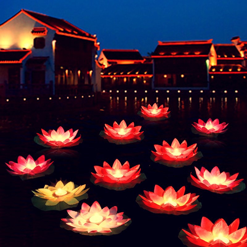 七夕节2021荷花灯莲花灯情侣浪漫河灯祈福许愿灯放河灯中元节天灯