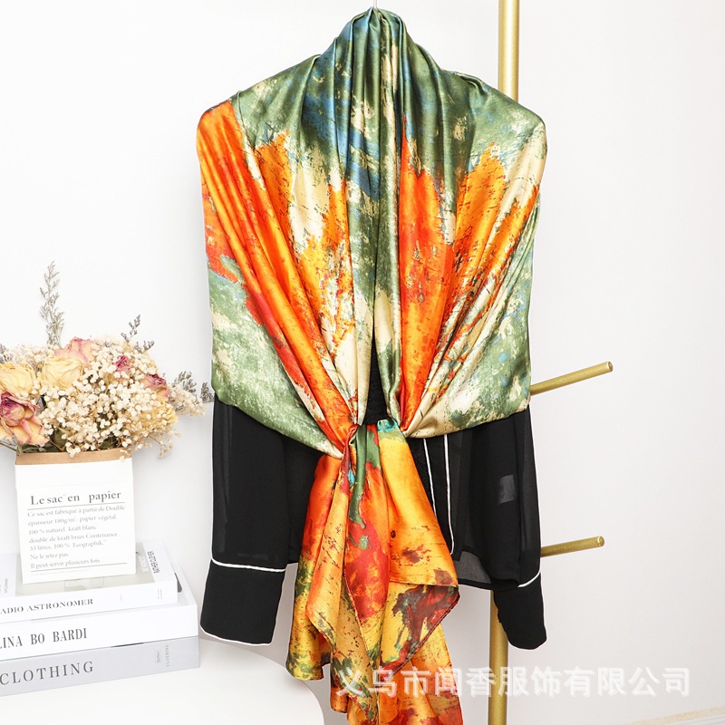 2022 Autumn and Winter New Silk Scarf Female Tensili Brocade Shawl Scarf Sunscreen Large Shawl Fine Gifts