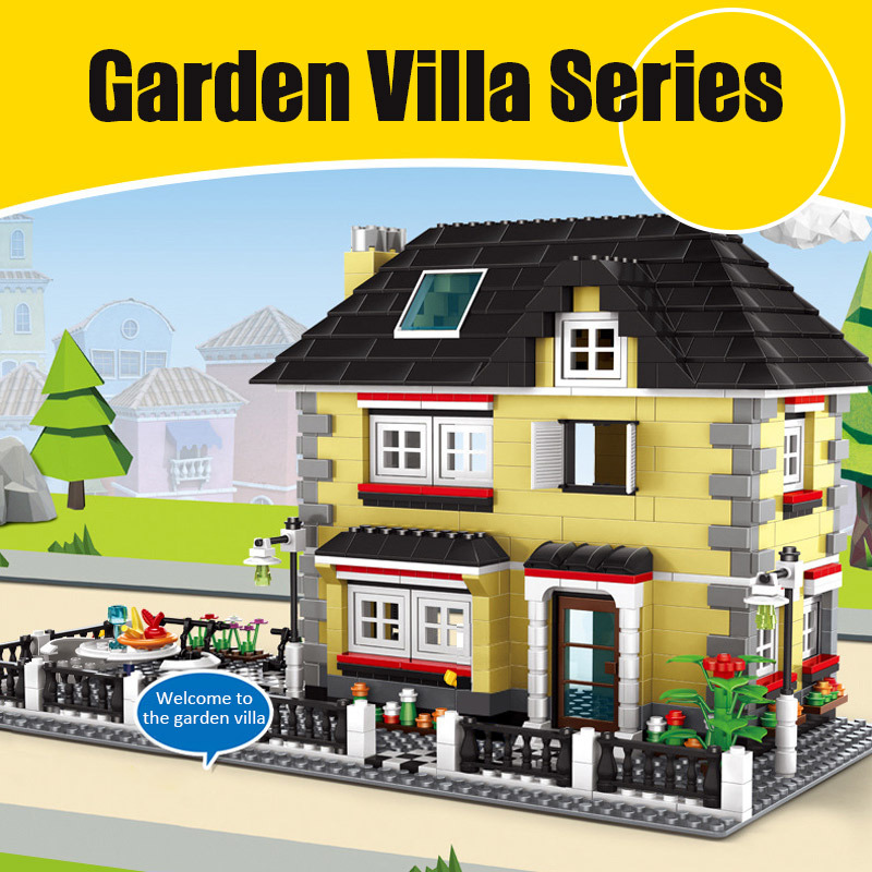 万格兼容乐高积木34052-3花园别墅建筑系列拼装女孩子玩具批发