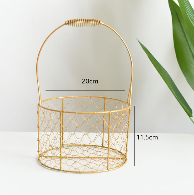 New Iron Golden, round Hand-Mixing Gift Basket Wedding Full Moon Packaging Basket Metal Gift Basket Portable