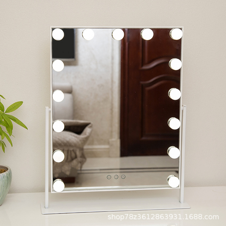 Amazon Hollywood Led Make-up Mirror Desktop Vanity Mirror with Light Bedroom Desktop Gift European and American Style Bulb Mirror