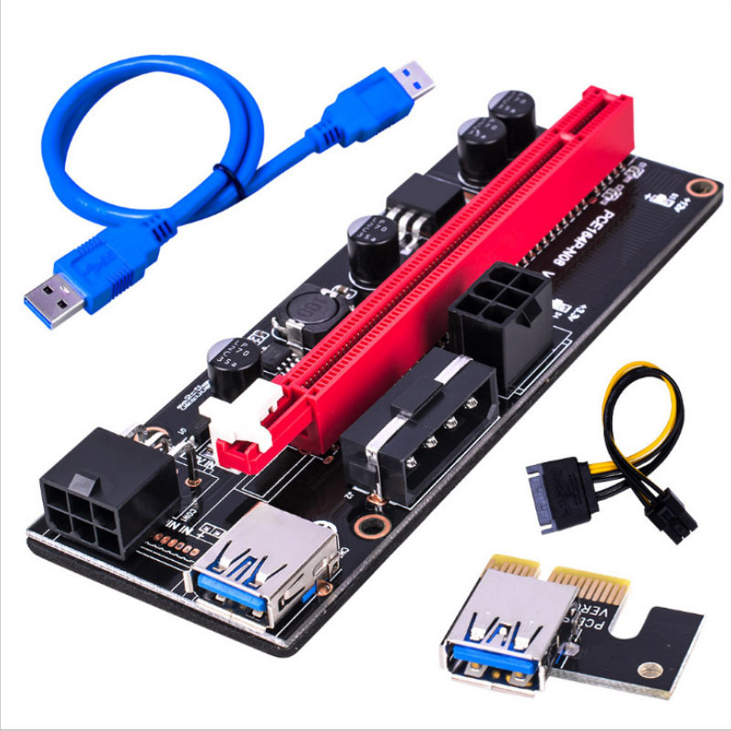 现货pci-e转接卡PCIE1X转16X显卡延长线双6Pin黑金刚Ver009S