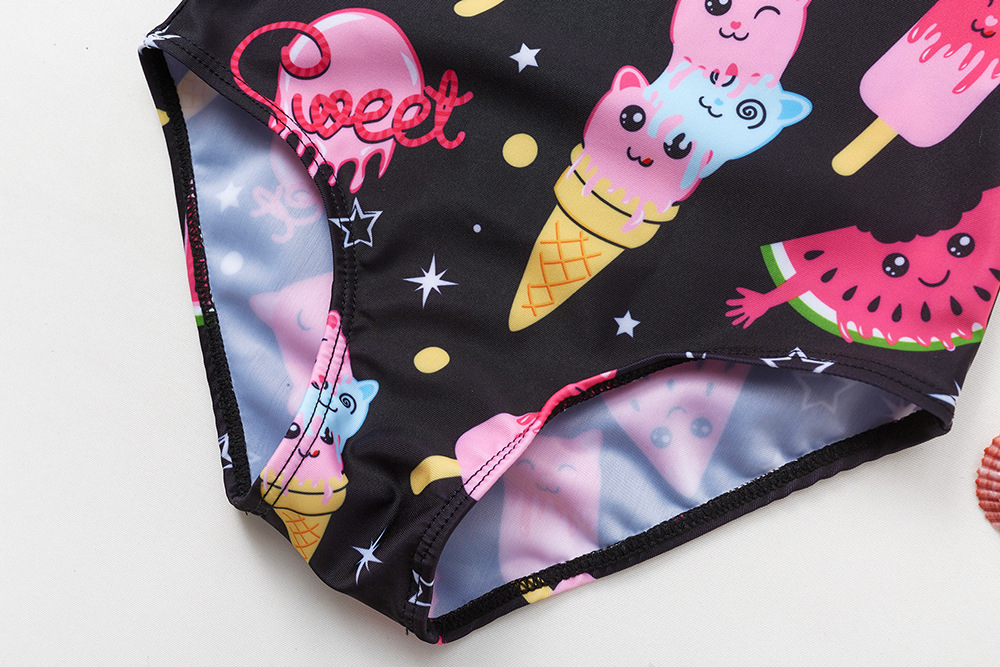 Products in Stock New 3~10 Years Old Children Swimsuit Cartoon Watermelon Ice Cream Printing Girl's Swimsuit