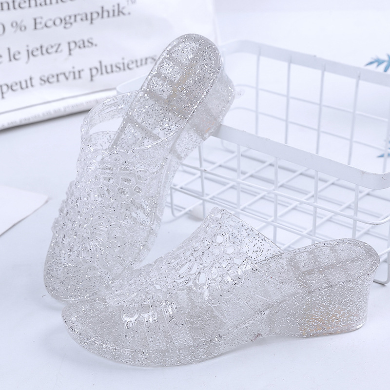 High Heel Slippers 2022 New Summer Crystal Transparent Plastic Fashion Wedge Mom Slippers One-Piece Delivery