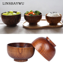 Japanese Style Wooden Bowl Soup/Salad Rice Bowls Natural跨境