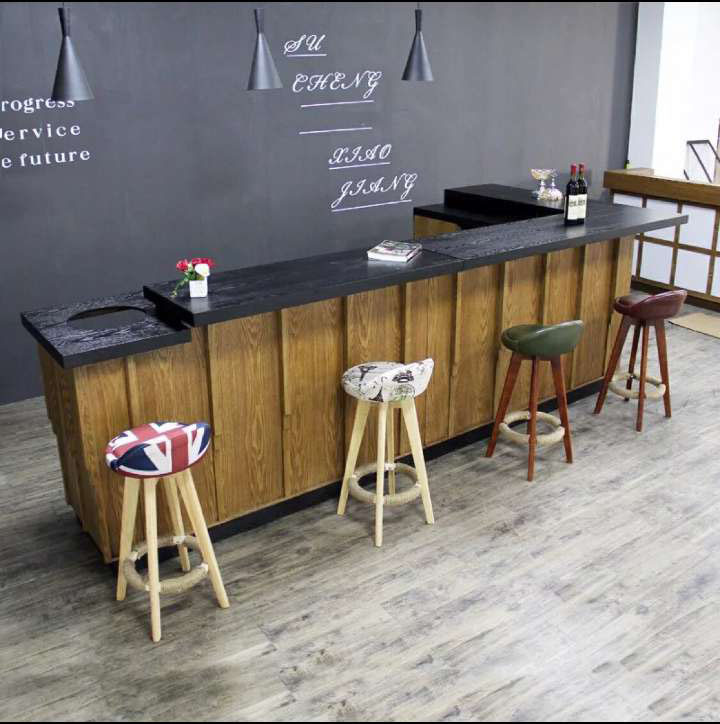 工业风复古收银台咖啡店酒吧奶茶店民宿水吧台前台桌圆弧转角