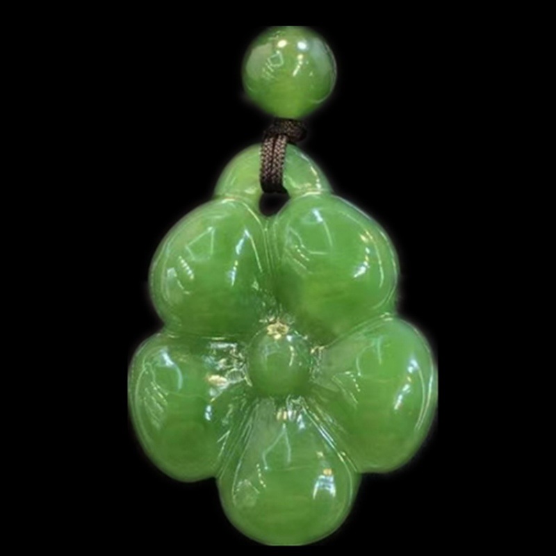 新疆和田碧玉玉坠阳绿色花开富贵挂坠女玉石挂件吊坠颈饰配证书