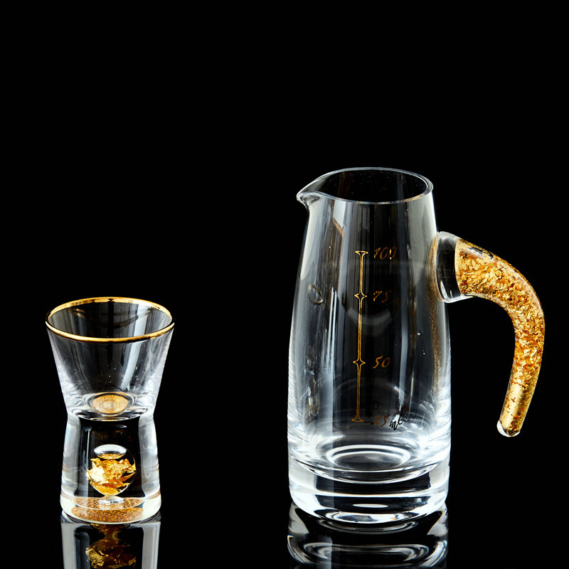 金箔白酒分酒器家用水晶玻璃100ml酒壶 高档酒具带刻度二两倒酒器