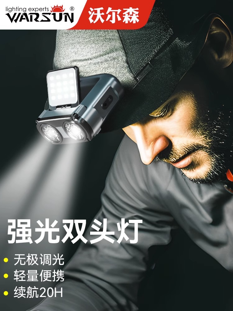 沃尔森夜钓头灯超长续航钓鱼感应帽夹灯强光超亮小充电猫头-阿里巴巴