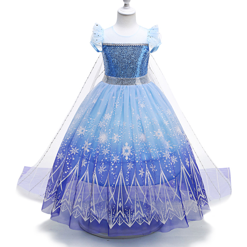 夏季新品现货冰雪奇缘2爱莎公主裙 女童欧美艾莎万圣节连衣裙礼服