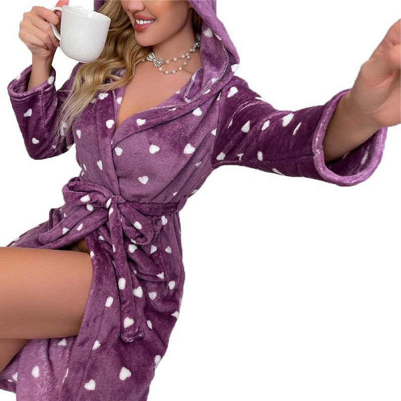 Cross-Border Amazon AliExpress New Flannel Bathrobe Ladies' Homewear Long Sleeve Nightgown Bathrobe Pajamas