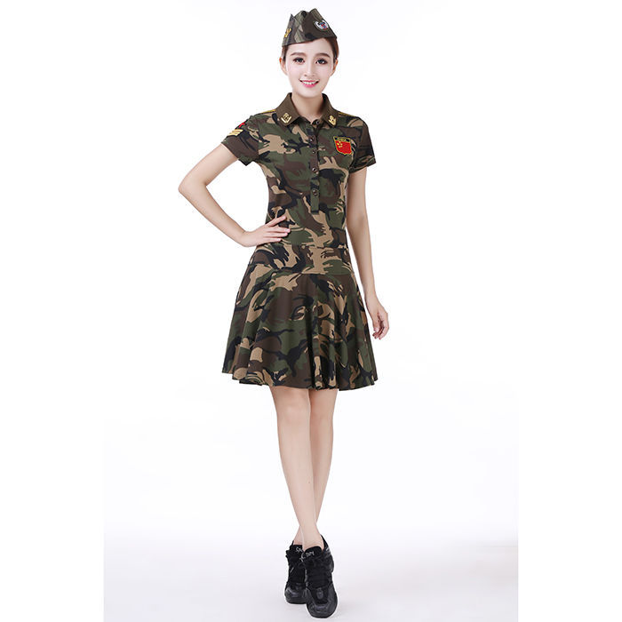水兵舞服装新款女士广场舞迷彩连体工装臂章连衣裙收身休闲演出服