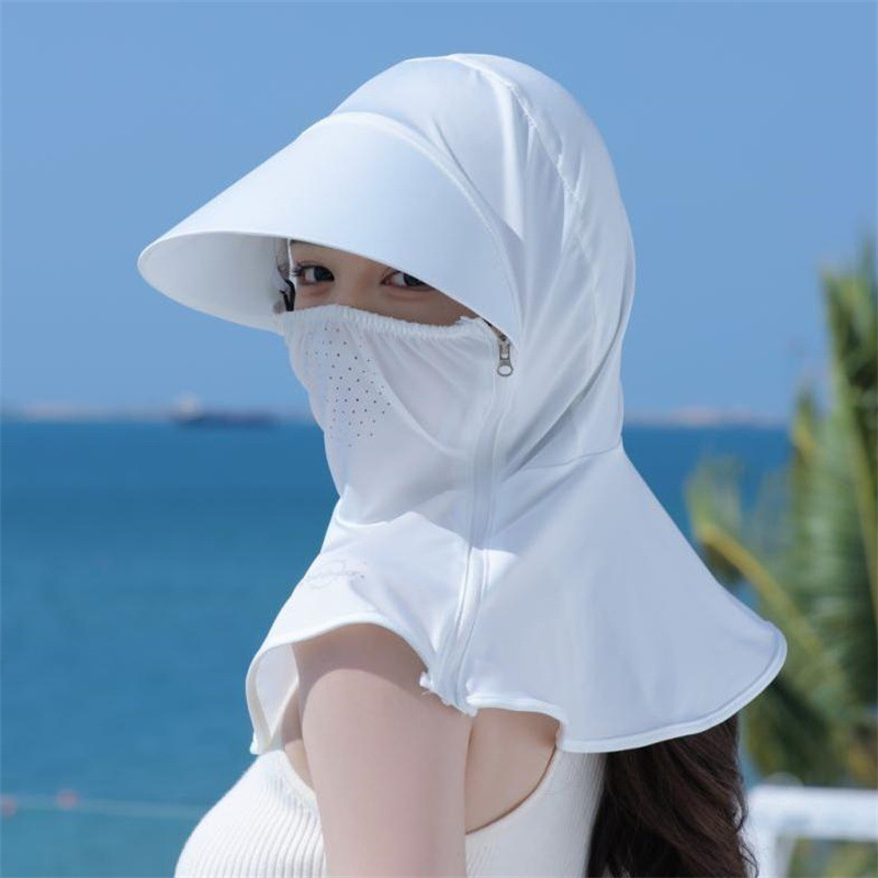冰丝防晒帽子女夏季遮阳帽遮脸口罩一体面罩帽骑车防紫外线太阳帽