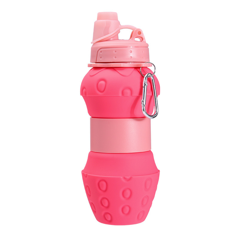 New Platinum Silicone Folding Children's Sports Bottle Cross-Border Strawberry Retractable Water Bottle Water Bottle