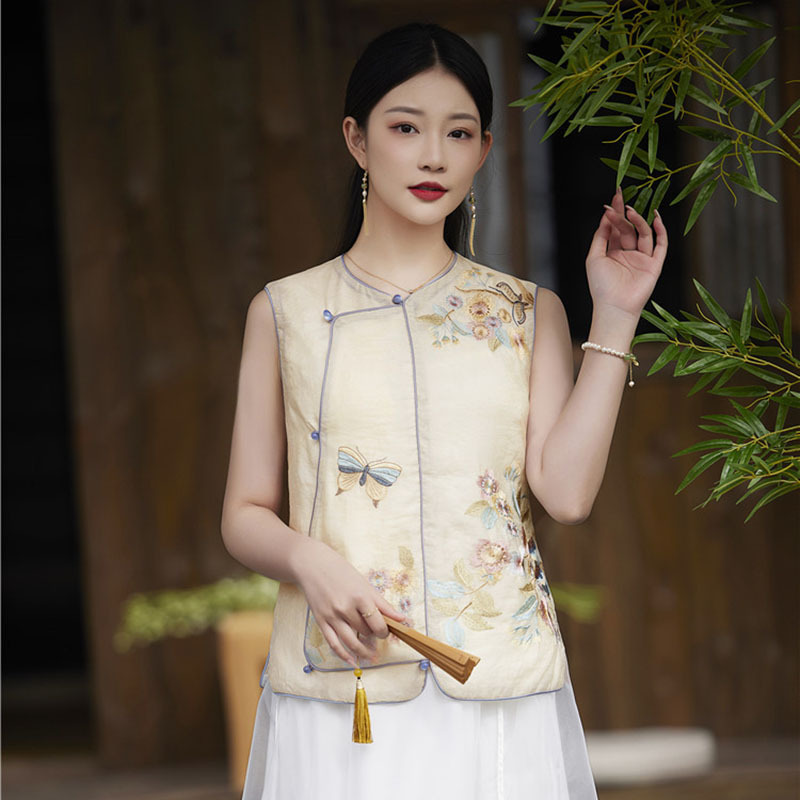 复古民族风汉服新款唐装天丝上衣文艺禅意中国风女装茶服中式马甲