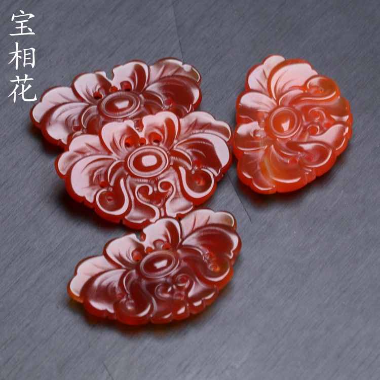 23x35mm仿古老红玛瑙宝相花吊坠帽花花片 diy项链璎珞耳环压襟配