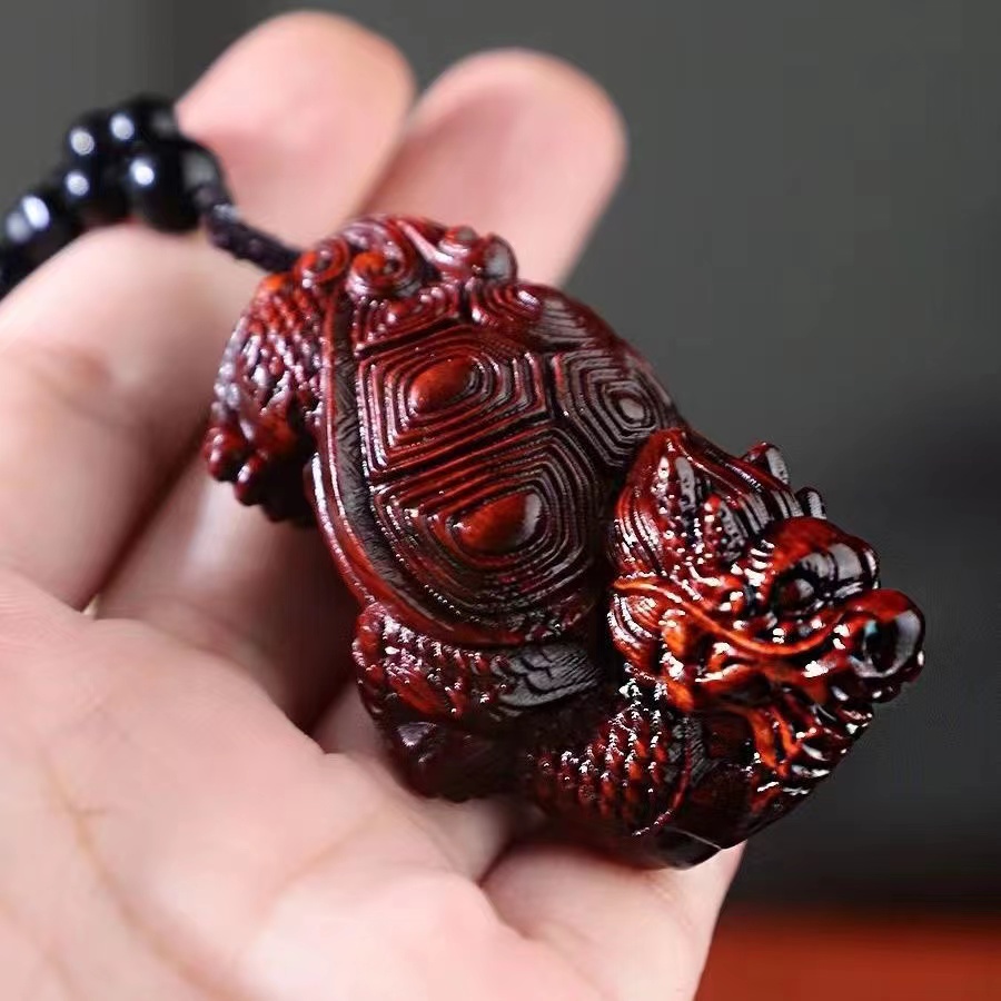 小叶紫檀手工木雕瑞兽龙龟手把件男随身把玩件禅意摆件文玩把件