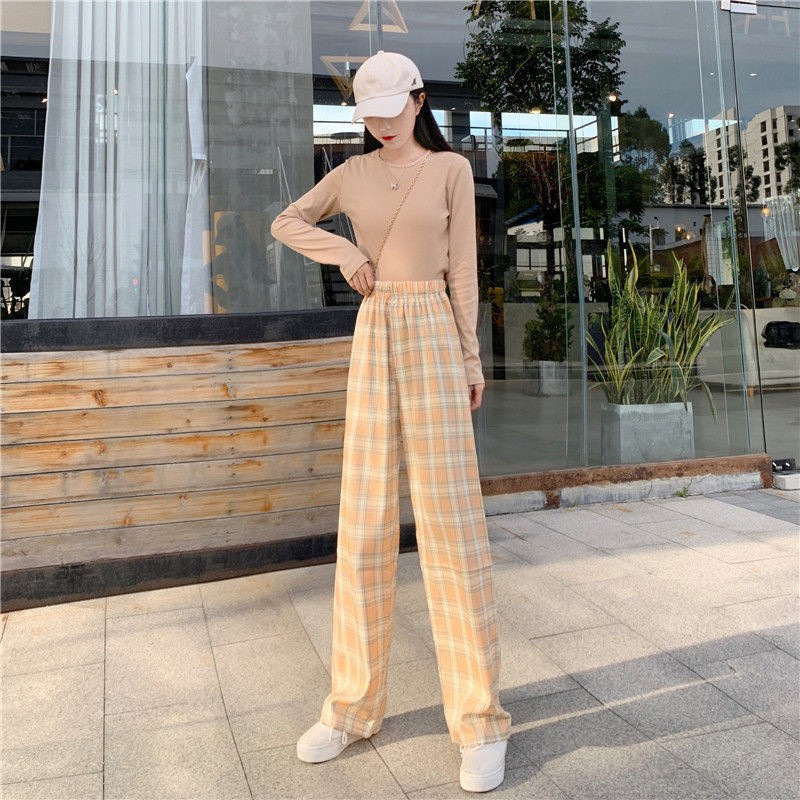 Plaid Pants Women's Summer Thin 2023 New High Waist Slimming and Straight Wide Leg Pants Loose Drooping Mopping Casual Pants