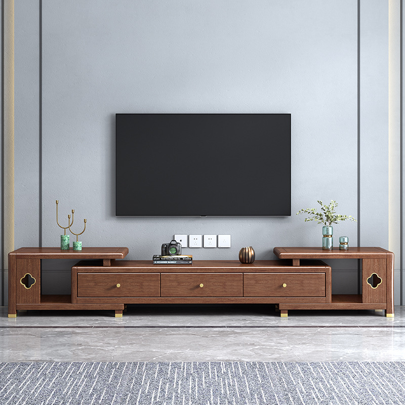 新中式实木电视柜茶几组合胡桃木客厅家具现代简约伸缩地柜电机柜