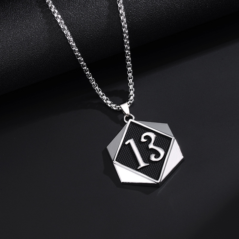 2019男士新款个性嘻哈lucky13幸运数字不锈钢吊牌项链批发
