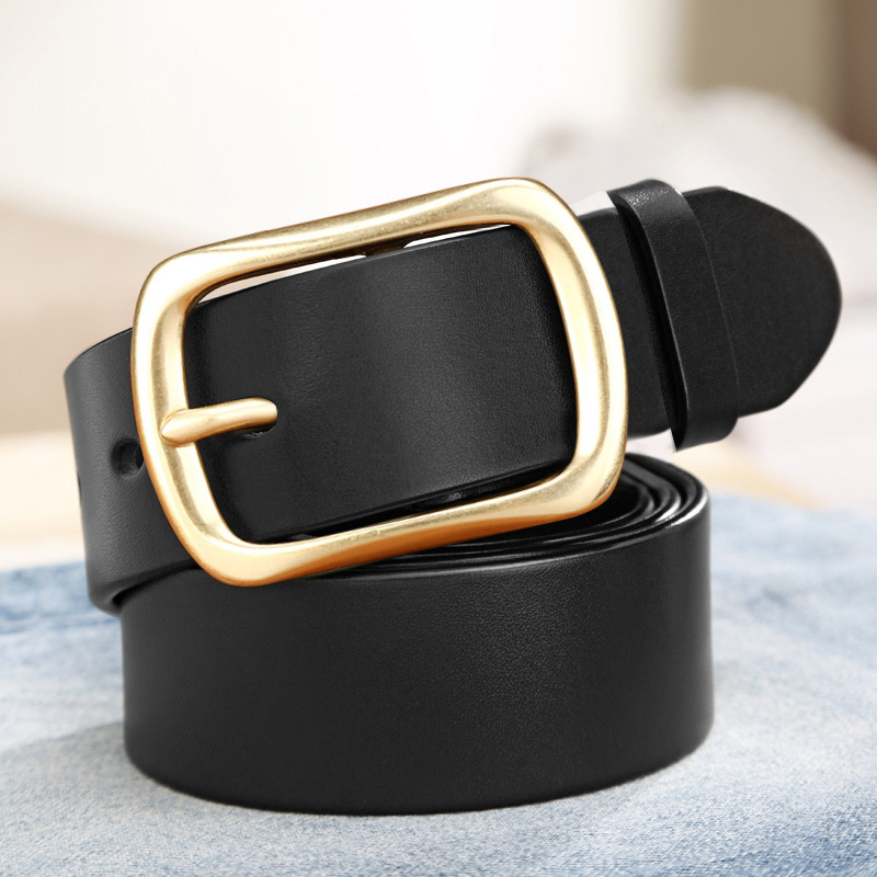 Men's Cowhide Belt Pin Buckle Genuine Leather Belt Men's Fashion All-Match Simple Retro Pant Belt Young and Middle-Aged Men's Fashion