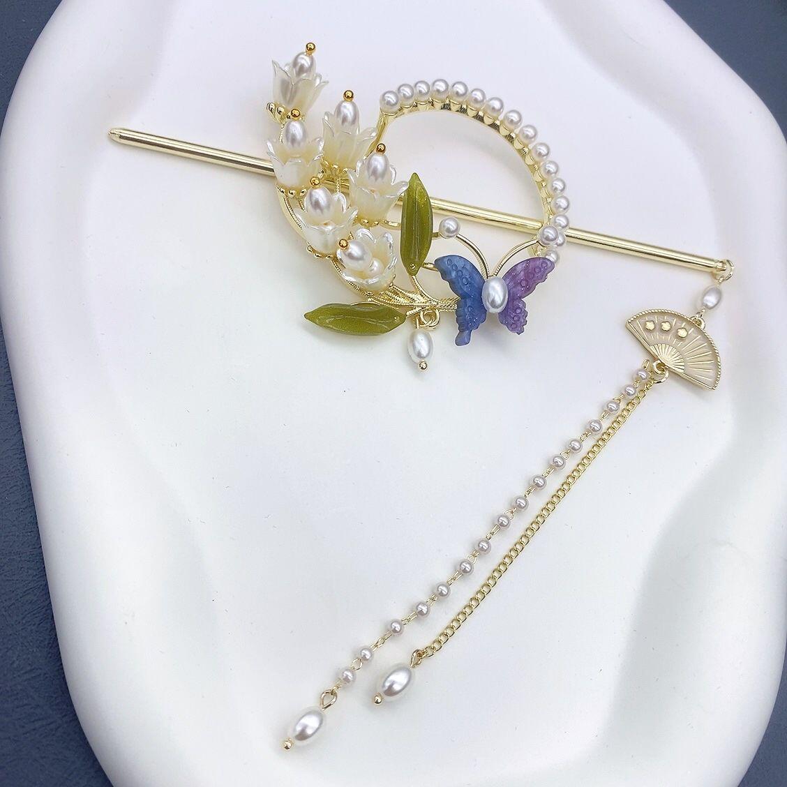 2022新款新中式新娘古风花朵流苏发簪发钗步摇汉服古代盘发头饰品