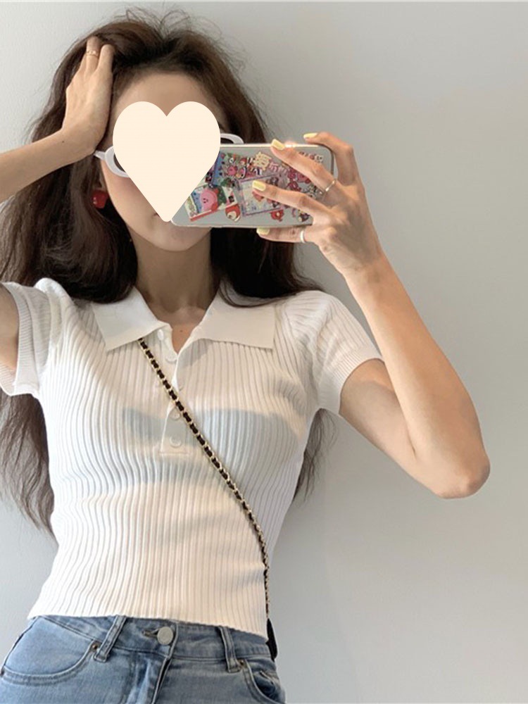 辣妹短袖t恤女ins潮秋季2022年新款短款上衣甜辣凶奶装针织polo衫