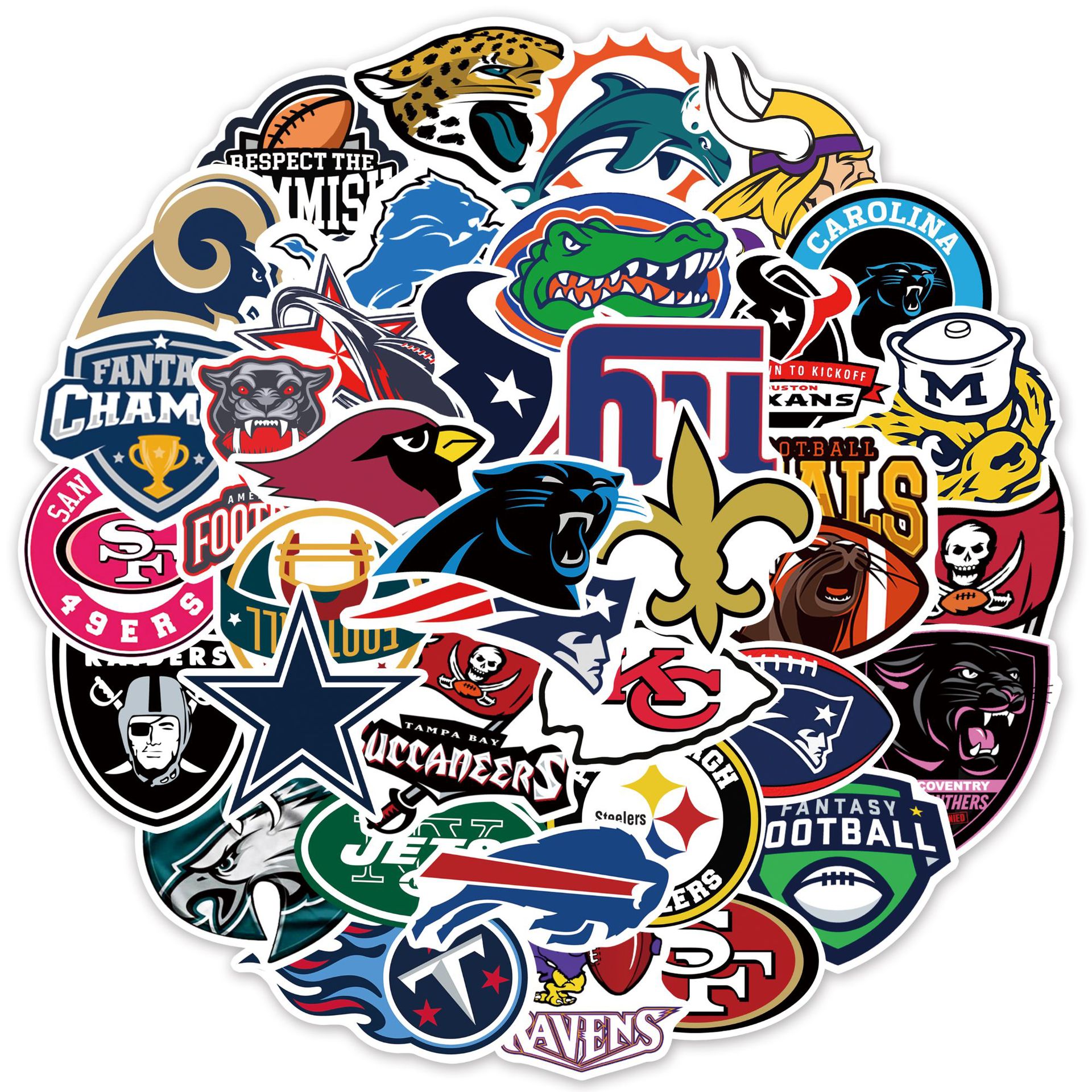 54张橄榄球涂鸦贴纸旅行箱吉他汽车电脑防水pvc贴纸