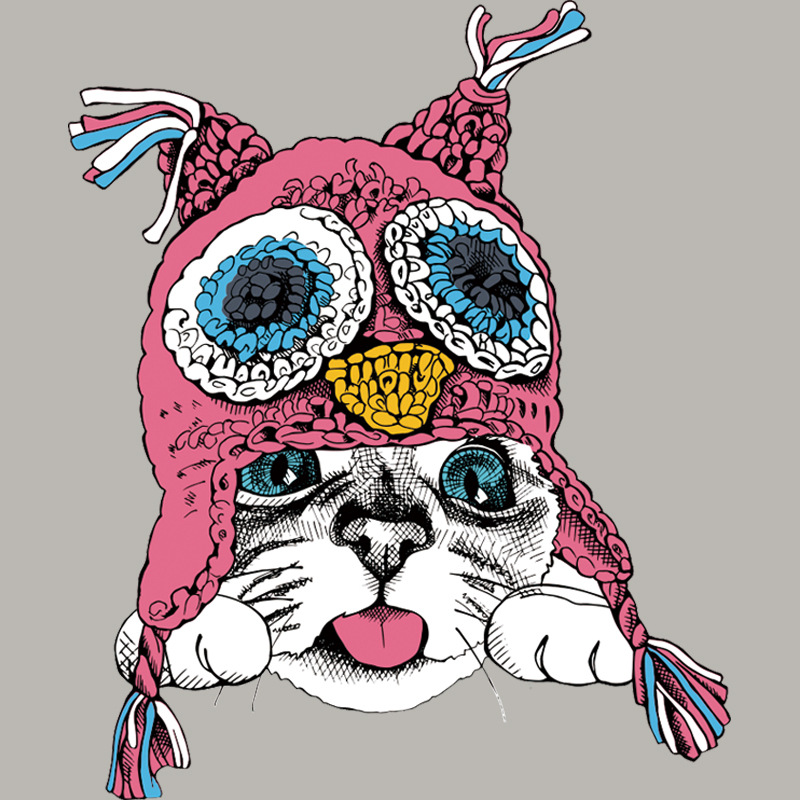 大眼睛猫咪服装烫画 t恤书包图案热转印烫画 义乌工厂烫印烫图