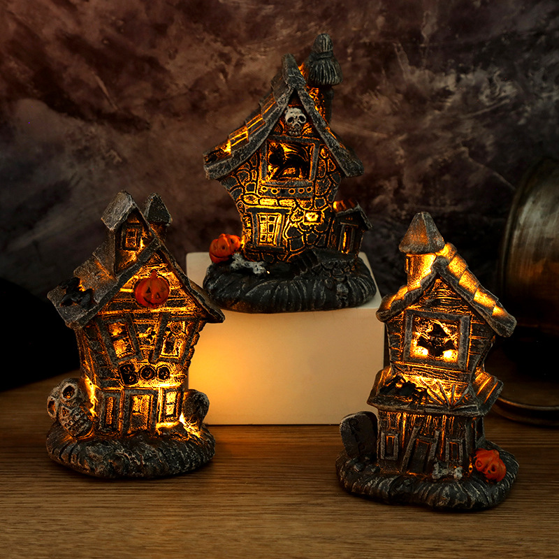 2021 New Halloween Gift Small Haunted House Desktop Lamp Resin Halloween Decorations Glowing Night Lights Ornaments