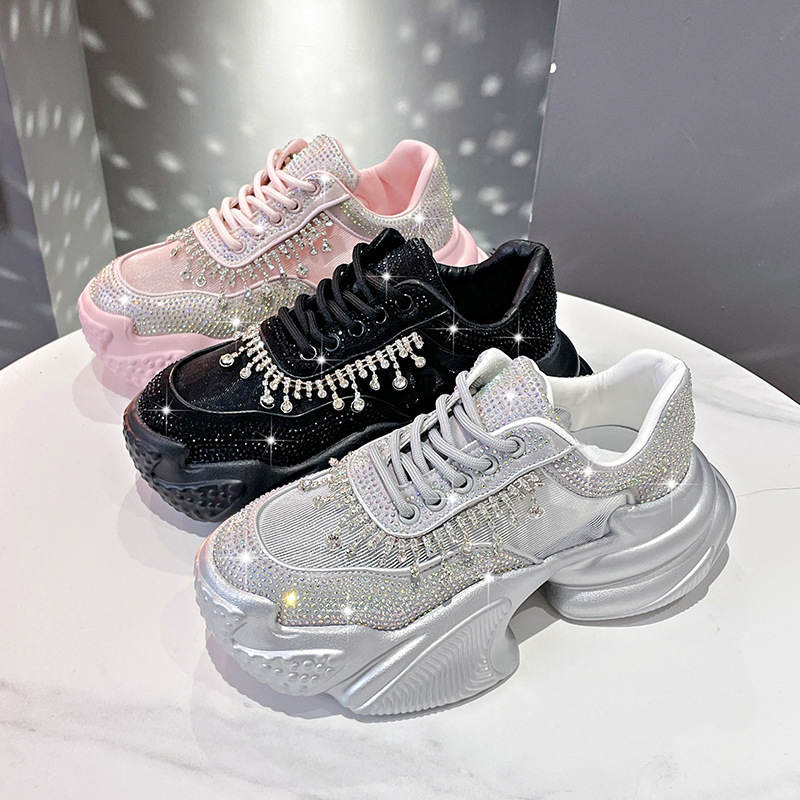 温州品质欧洲满天星水钻吊坠时尚老爹鞋女夏季新款透气厚底运动鞋