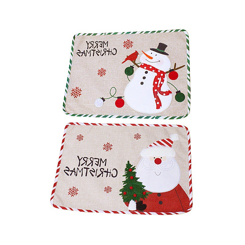 2022 New Snowman Placemat for the Elderly Creative Embroidery Heat Proof Mat Cloth Hotel Dining Table Cushion Christmas Decorations