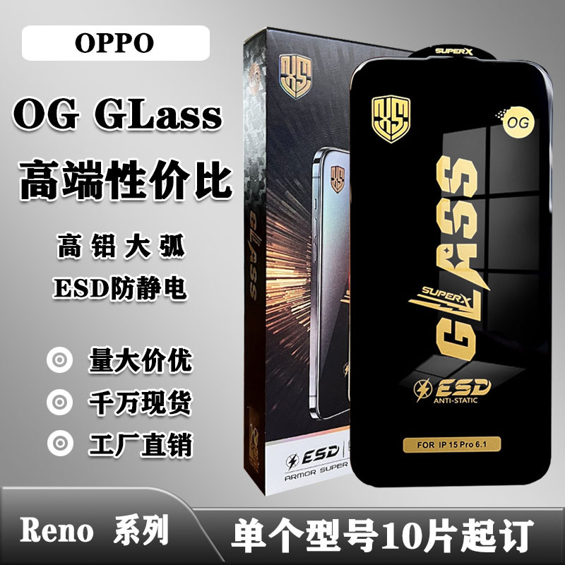 适用于OPPO OG GLASS高铝丝印大弧ESD防静电手机钢化膜Reno8 PRO