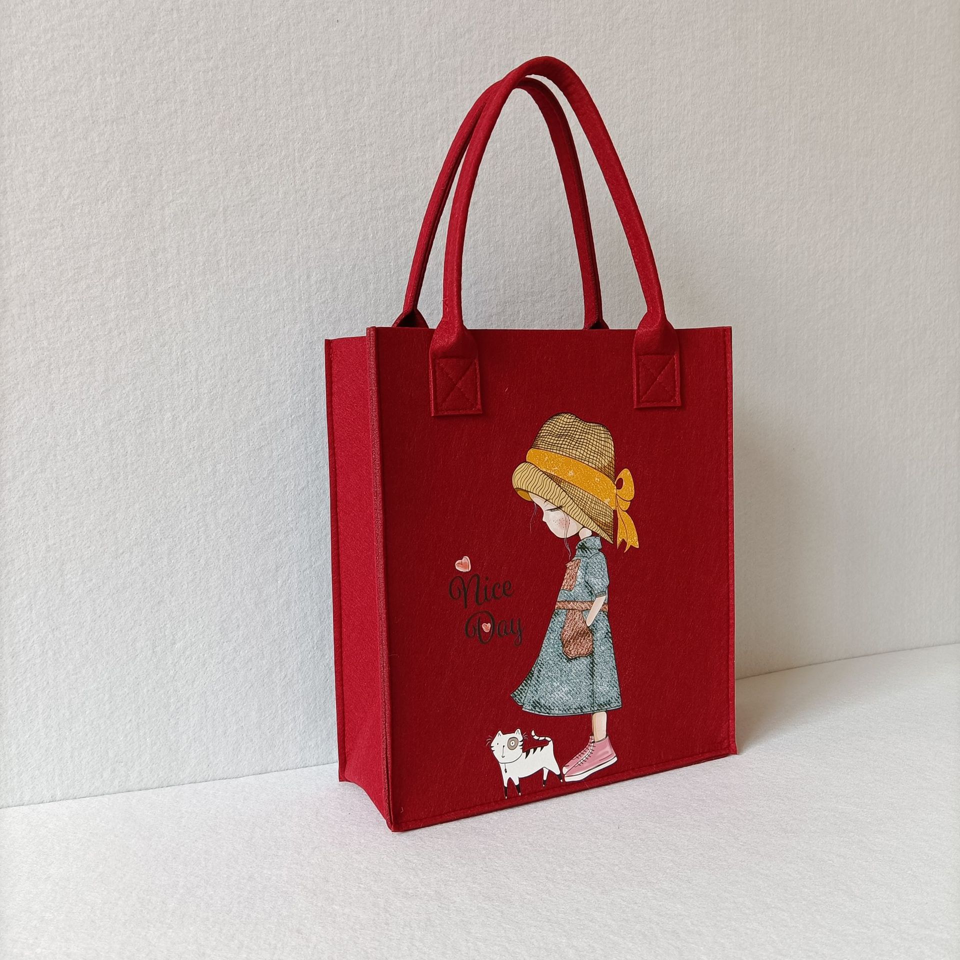 Spot Felt Bag Cartoon Printed Tote Student Fashion All-Match Felt Handbag Factory Wholesale