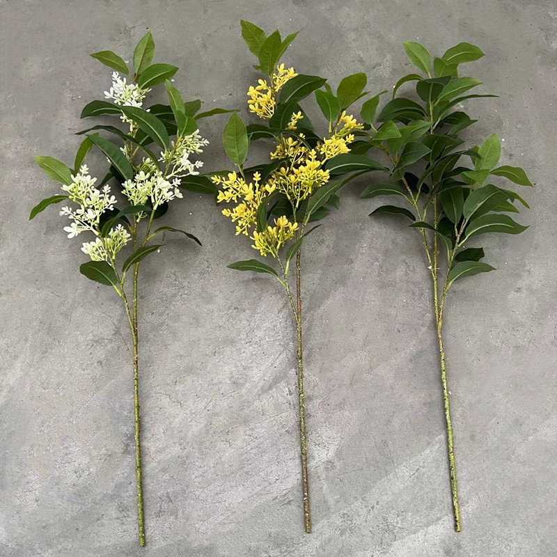 仿真桂花树叶长枝造景树装饰叶假花落地人造花酒店餐厅绿植新款