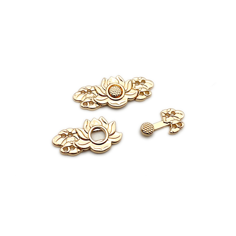 明制汉服子母扣 定制古装旗袍主腰立领金属盘扣 莲花荷叶扣子