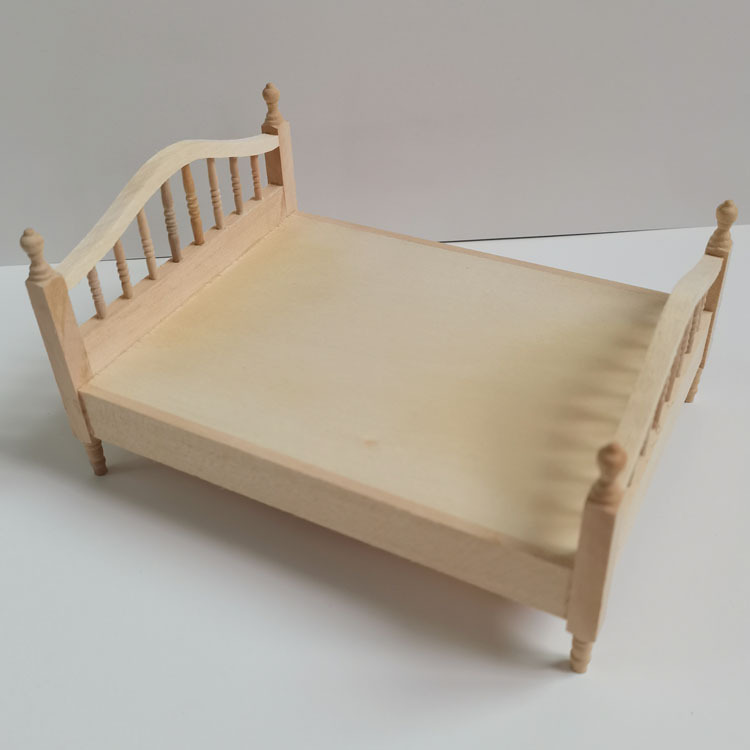 1:12娃娃屋dollhouse迷你木制小家具模型过家家玩具双人床d419