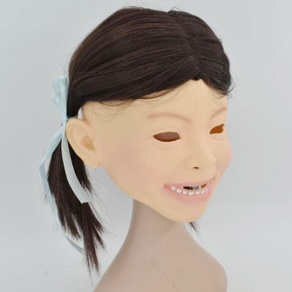 假发小女孩面具安娜贝尔乳胶头套万圣节影视人物女士脸谱面罩道具