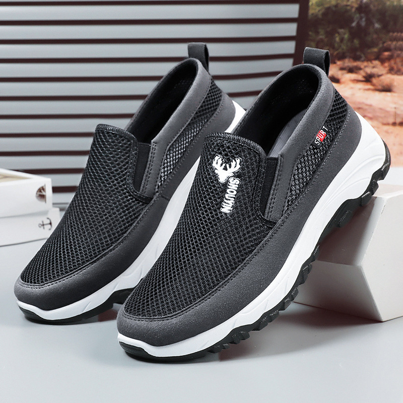 2023 Summer New Men's Casual Mesh Surface Shoes Slip-on Middle-Aged and Elderly Non-Slip Wear-Resistant Comfortable Breathable Walking Men's Shoes