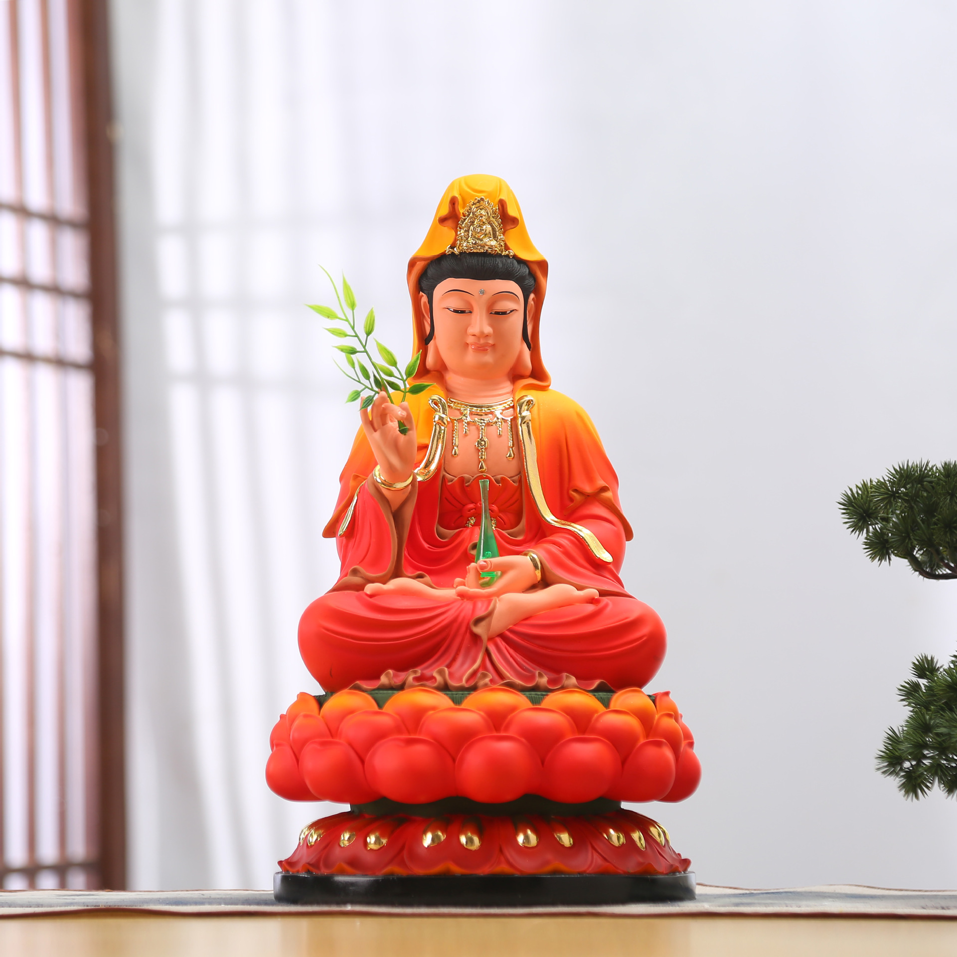 观音娘娘佛像家用店铺客厅摆件树脂玻璃钢南海观世音菩萨