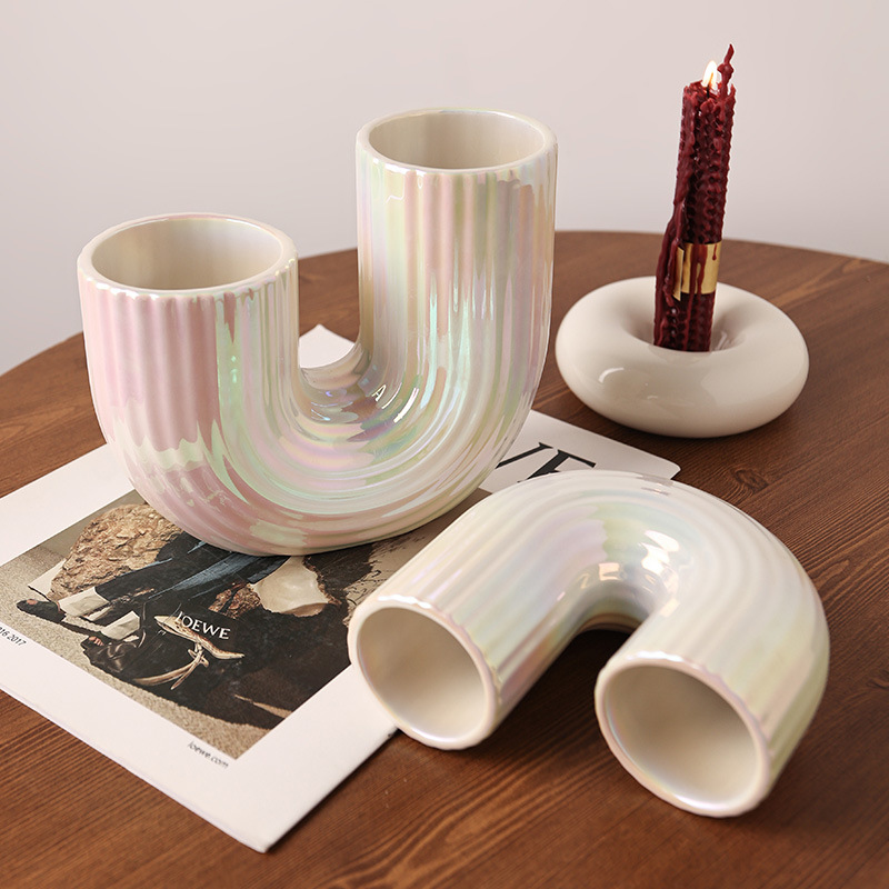 Beihanmei Gradient Ceramic Vase Nordic Instagram Style High Sense Living Room Entrance TV Cabinet Creative Geometric Flower Vase