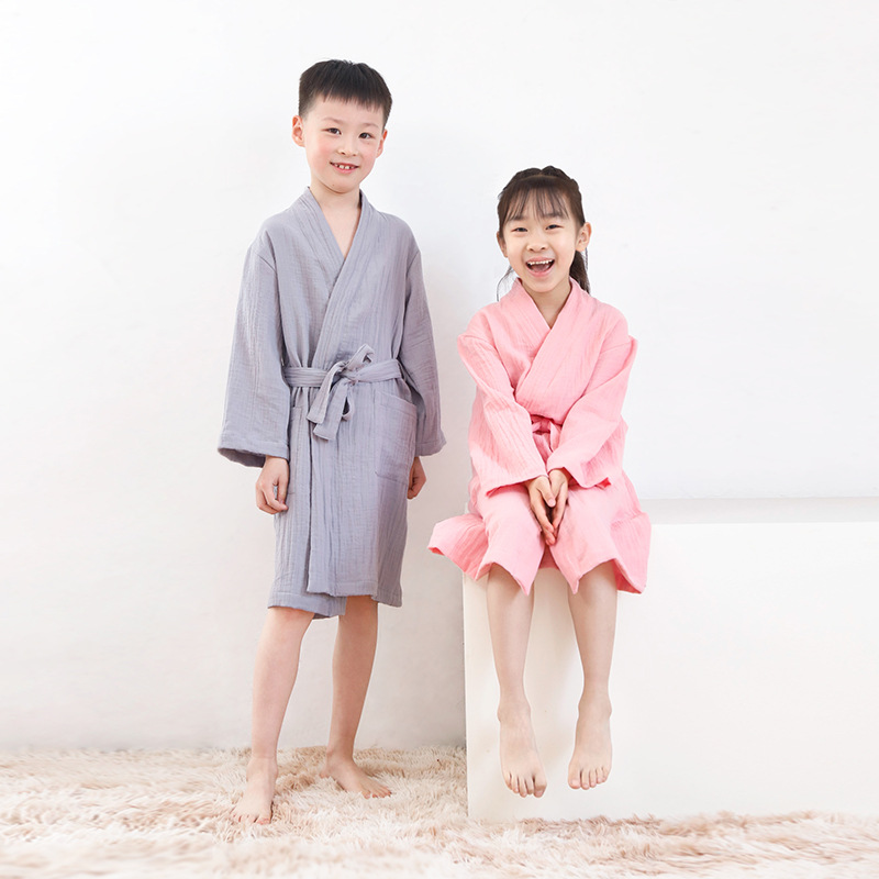 Japanese Style Pure Cotton Double-Layer Gauze Children's Bathrobes Bathrobe Home Wear Class a Boys and Girls Absorbent Soft Spring and Summer