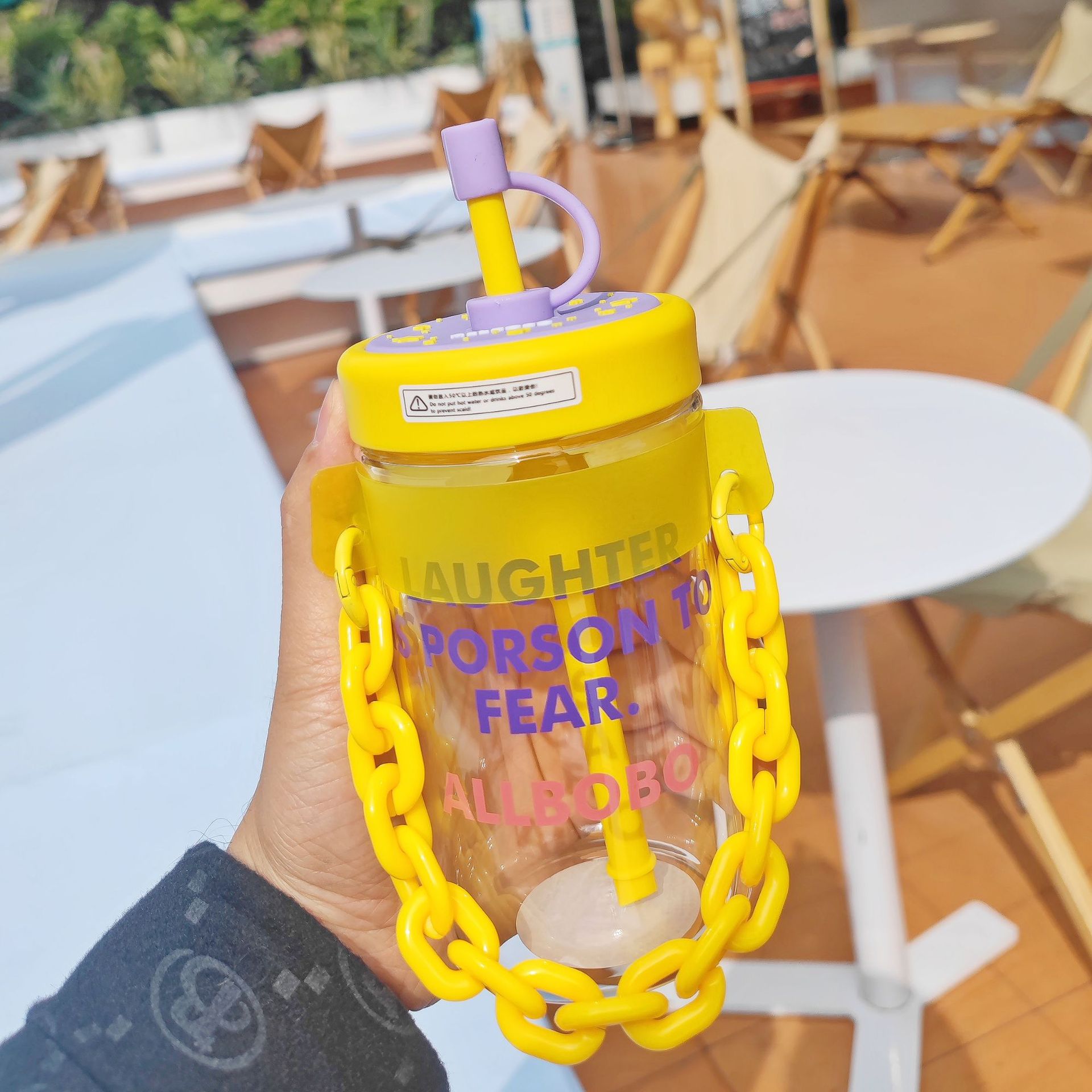 Fashion Trend Glass Large Capacity Water Cup with Straw Internet Celebrity Little Sister Water Cup Portable with Chain Cup Wholesale