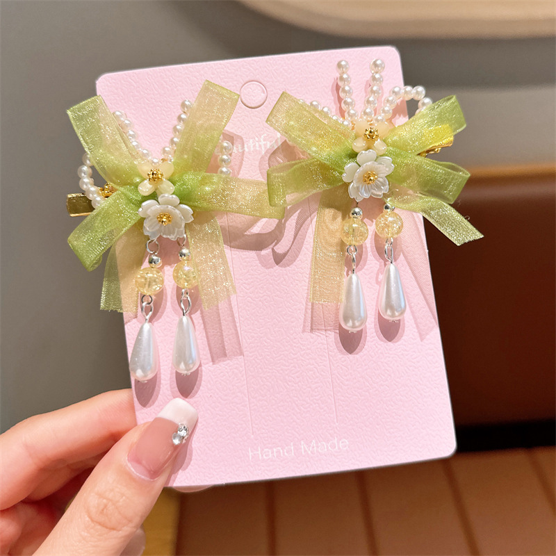 Children's Bow Headdress for Han Chinese Clothing Girls Hair Accessories Antique Hairpin Ancient Costume Fairy Tassel Hairpin with Accessories Clip