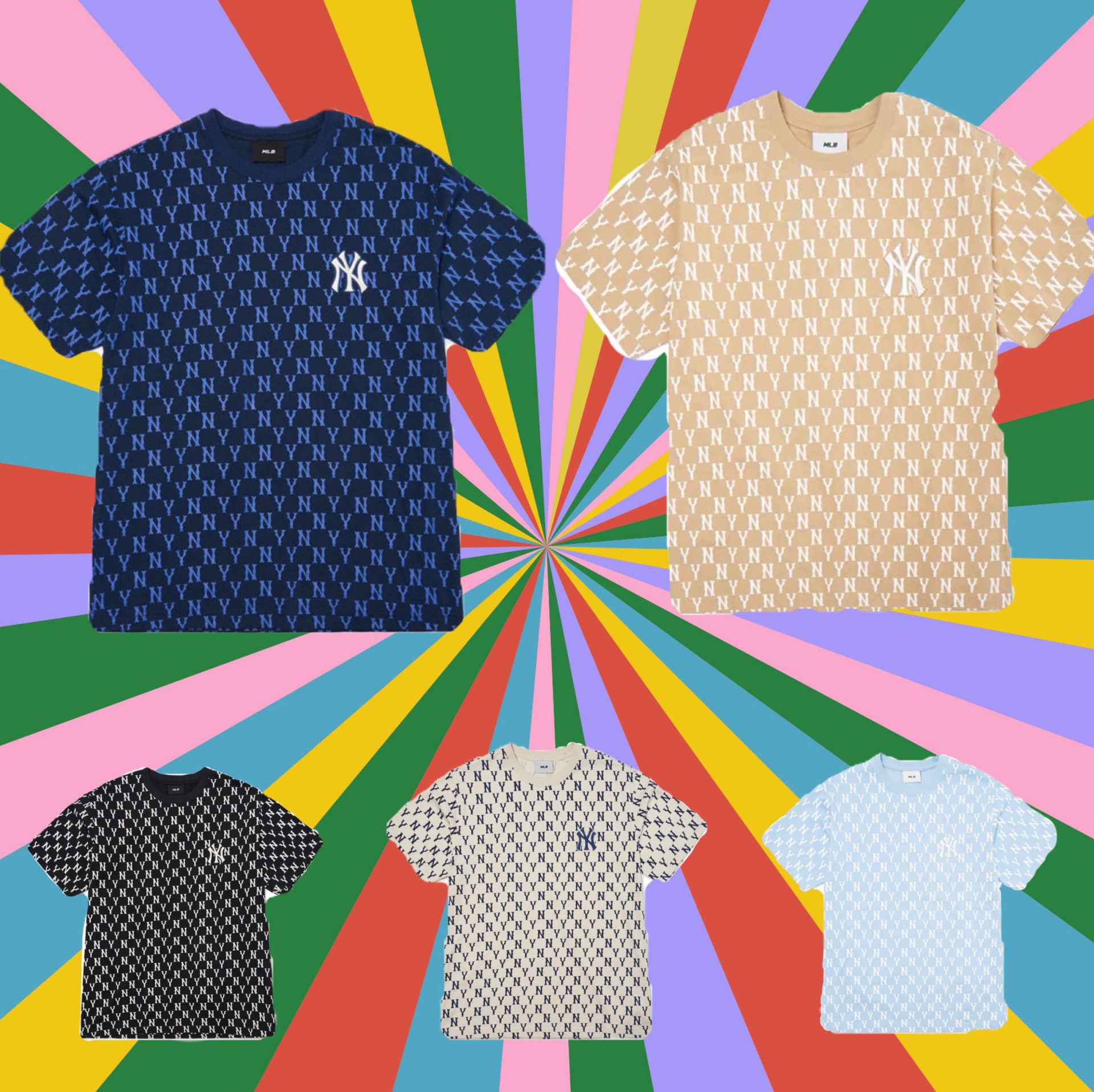 22年夏季新款mlb五色满印短袖ny经典老花刺绣半袖男女同款情侣装