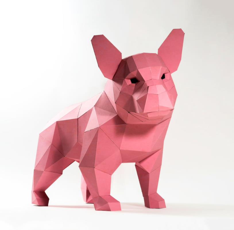 法国斗牛犬动物3d纸模型diy手工纸模摆件玩具几何折纸立体构成