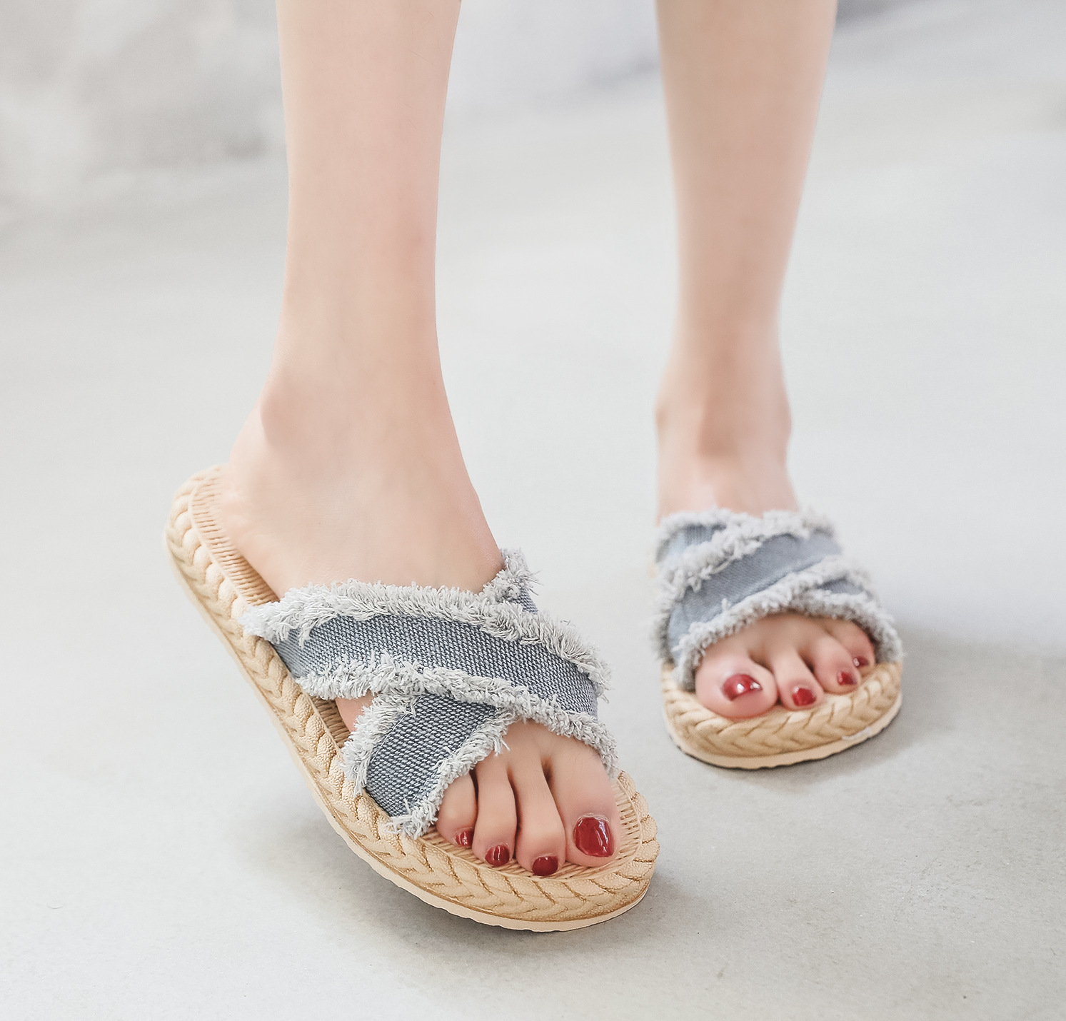 2023 new soft surface slippers summer linen slippers home denim men‘s slippers women‘s indoor wooden floor sandals