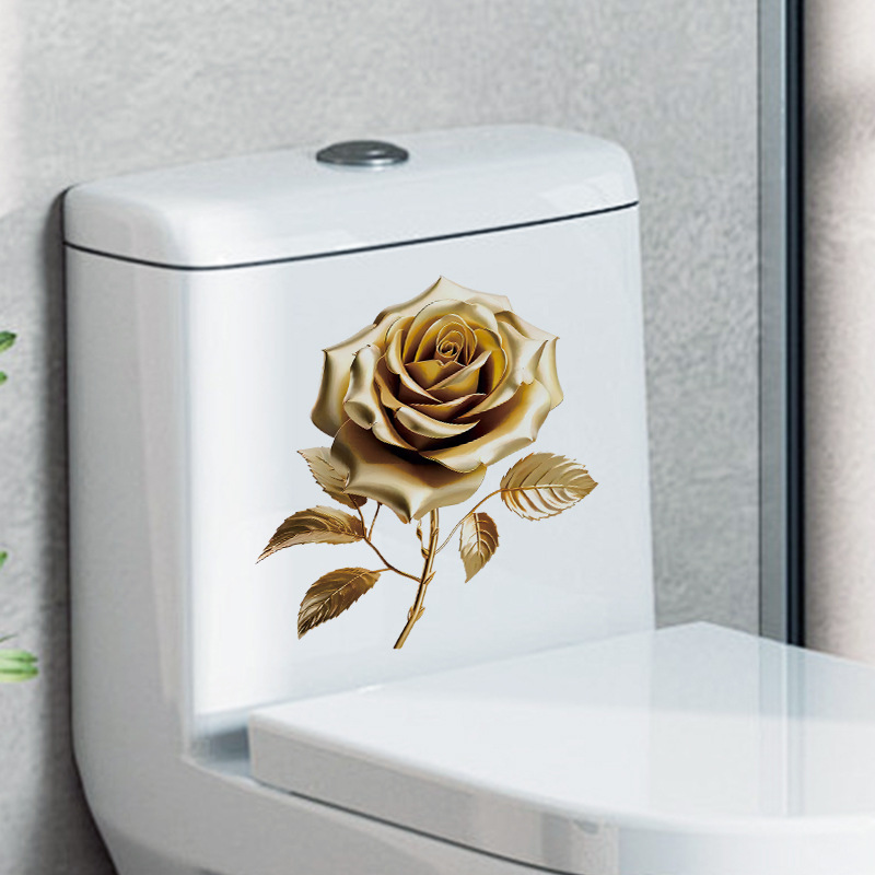 旅康新品CH33598金色玫瑰墙贴卫生间浴室马桶水箱遮丑马桶装饰贴