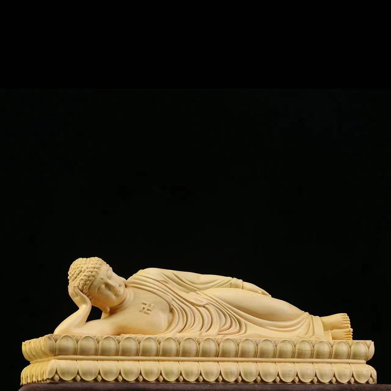 大叶黄杨木雕刻睡佛 文玩佛像摆件弥勒佛卧佛摆件纯手工打磨雕刻